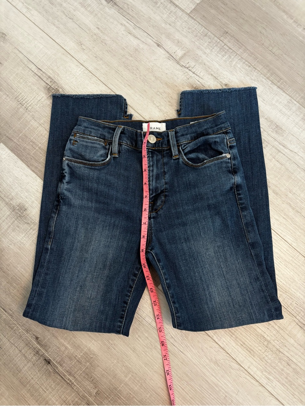 FRAME Le High Straight Jeans Size 25 Dark Wash High Rise Raw Hem - Picture 4 of 10